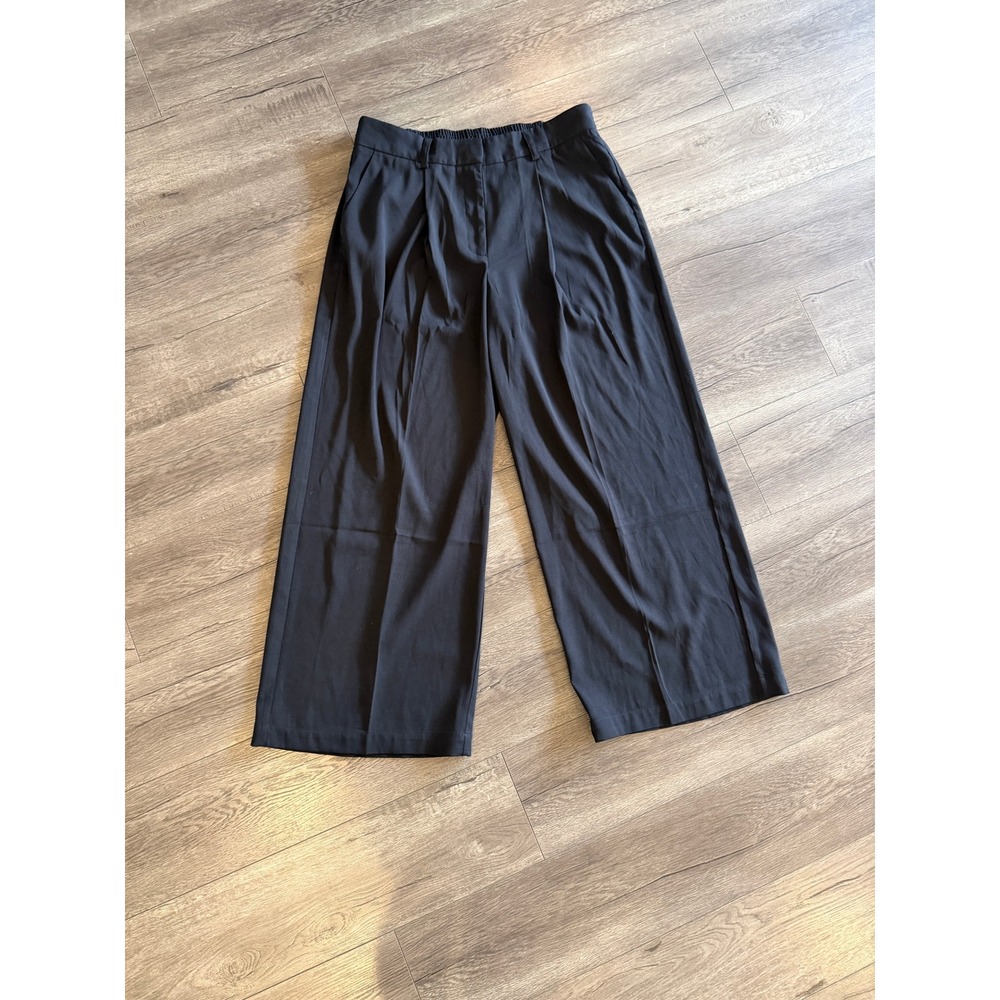 Adrianna Papell Black Wide Leg Trousers Size 12 Pleated High Rise Elastic Back